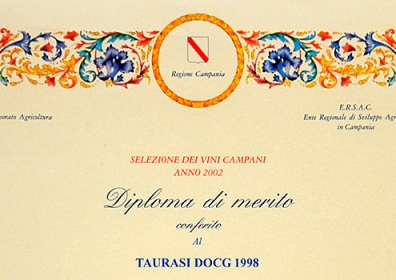 Selection of Campania Wines from the Campania Region: Diploma of Merit at Taurasi DOCG “Vigna Cinque Querce” 1998