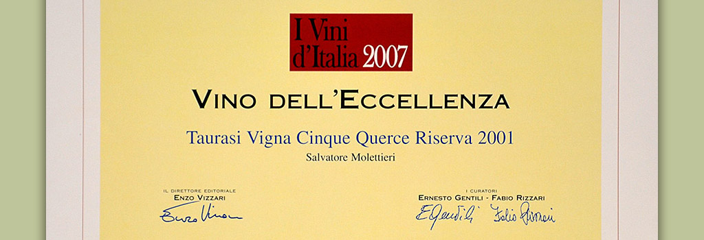 The wines of Italy of L'Espresso: Wine of Excellence in Taurasi Riserva DOCG 