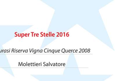 Guida Oro I Vini di Veronelli 2016 – Super Tre Stelle 2016 per il Taurasi Riserva Vigna Cinque Querce 2008